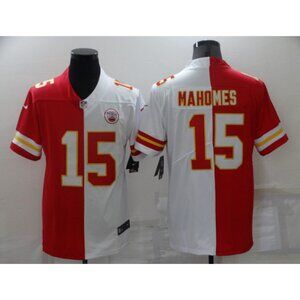 15 Patrick Mahomes Red White Split Two Tone Color Rush Jersey Stitched